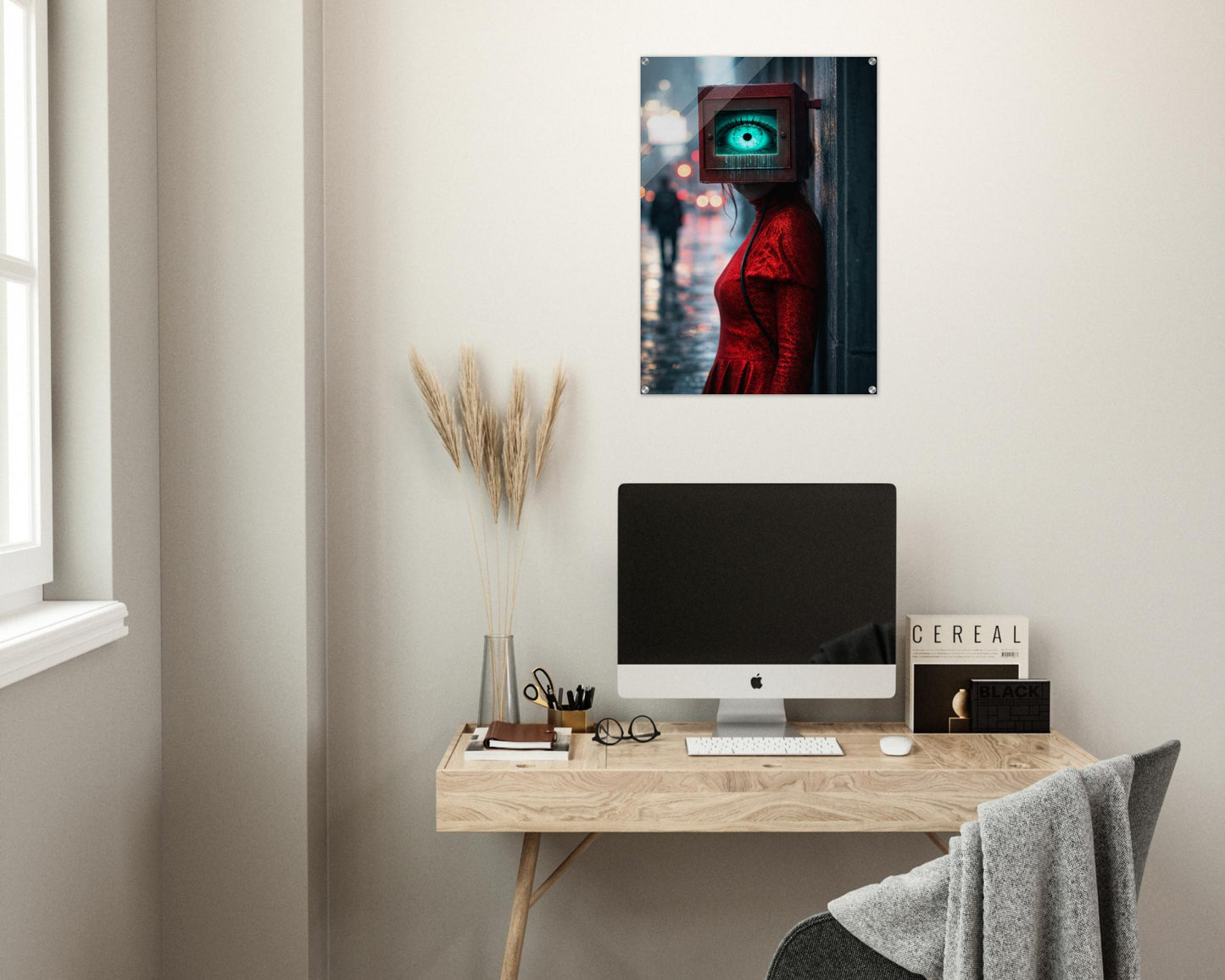 Neon Watcher Acrylic Print Cyberpunk-Surreal Photorealistic