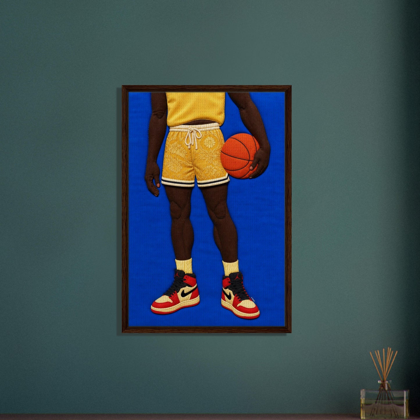 Quilted Basketball Framed Canvas Quilt-Inspired Afrocentric