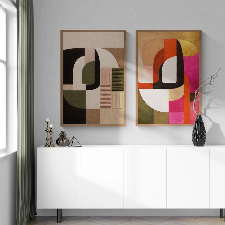 Abstract art collection cover — earth-tone geometric forms in blush, beige and black by Damsko Art