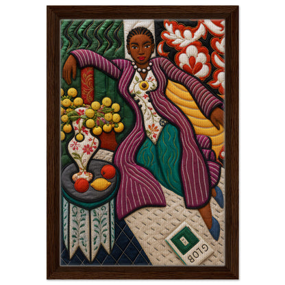 Citrus Lounge Framed Canvas Afrocentric Quilt-Inspired Portrait