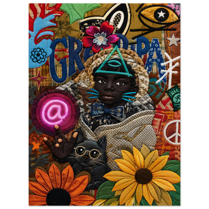 Neon Oracle Black Child Quilt-Inspired Matte Paper Poster - Bisa Butle