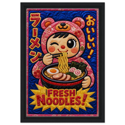 Fresh Noodles Framed Canvas Quilt-Inspired Kawaii-Style