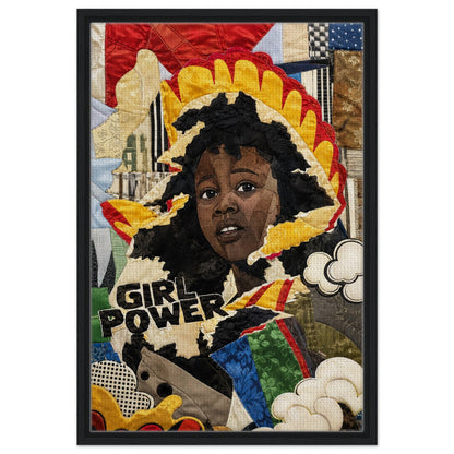 Girl Power Black Girl Framed Canvas Quilt-Inspired Pop-Art