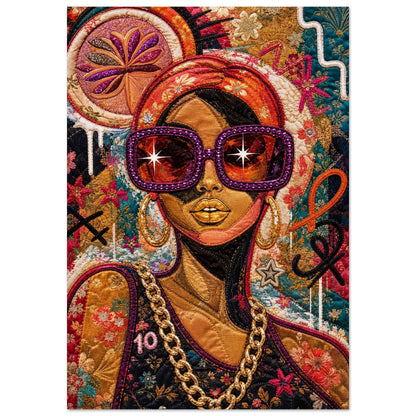 Golden Shades Quilt-Inspired Matte Paper Poster - Bisa Butler Style