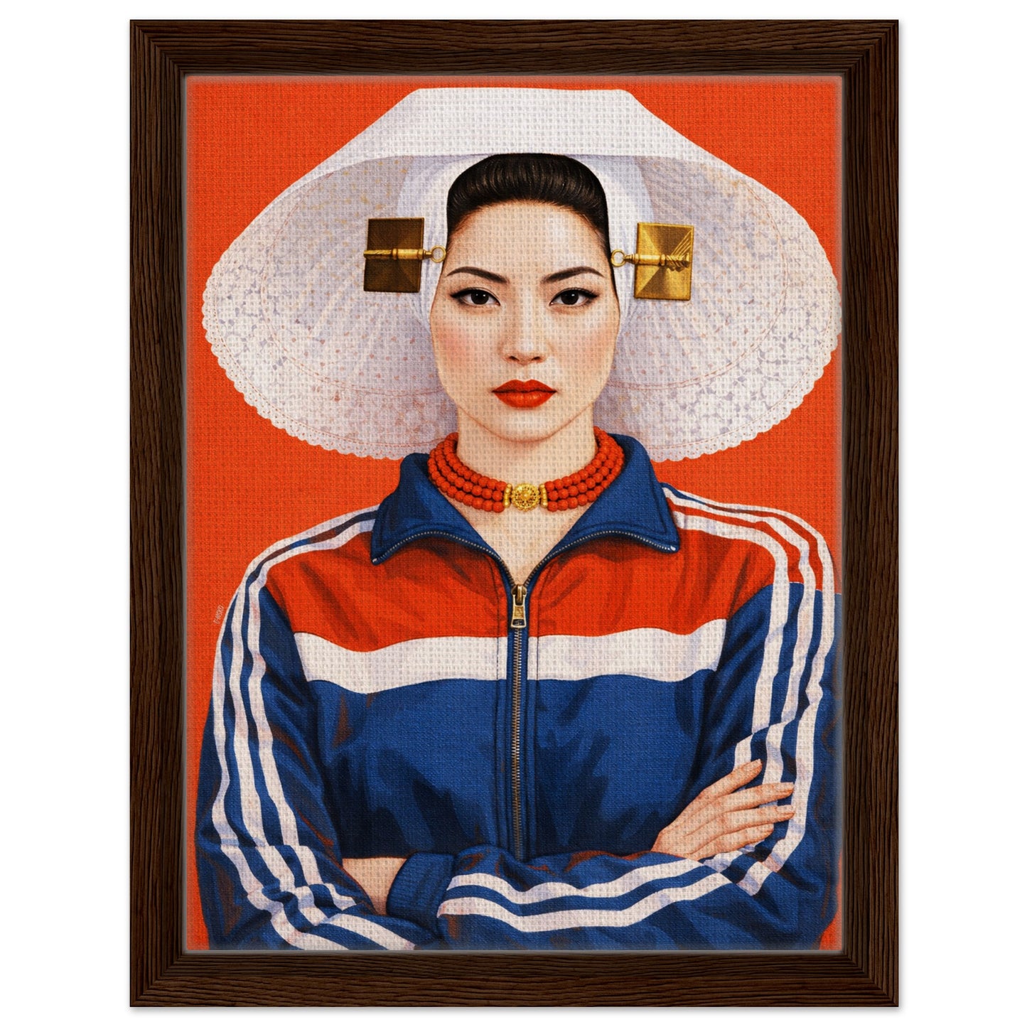 Zeeland Bonnet Dutch Costume Framed Canvas Mixed-Cultural Portrait