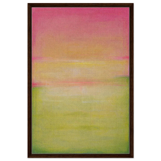 Calm colour Scandinavian framed canvas with soft pastel bands, abstract landscape in portrait orientation