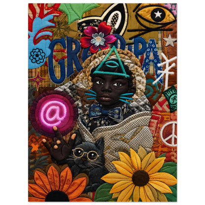 Neon Oracle Black Child Quilt-Inspired Matte Paper Poster - Bisa Butle
