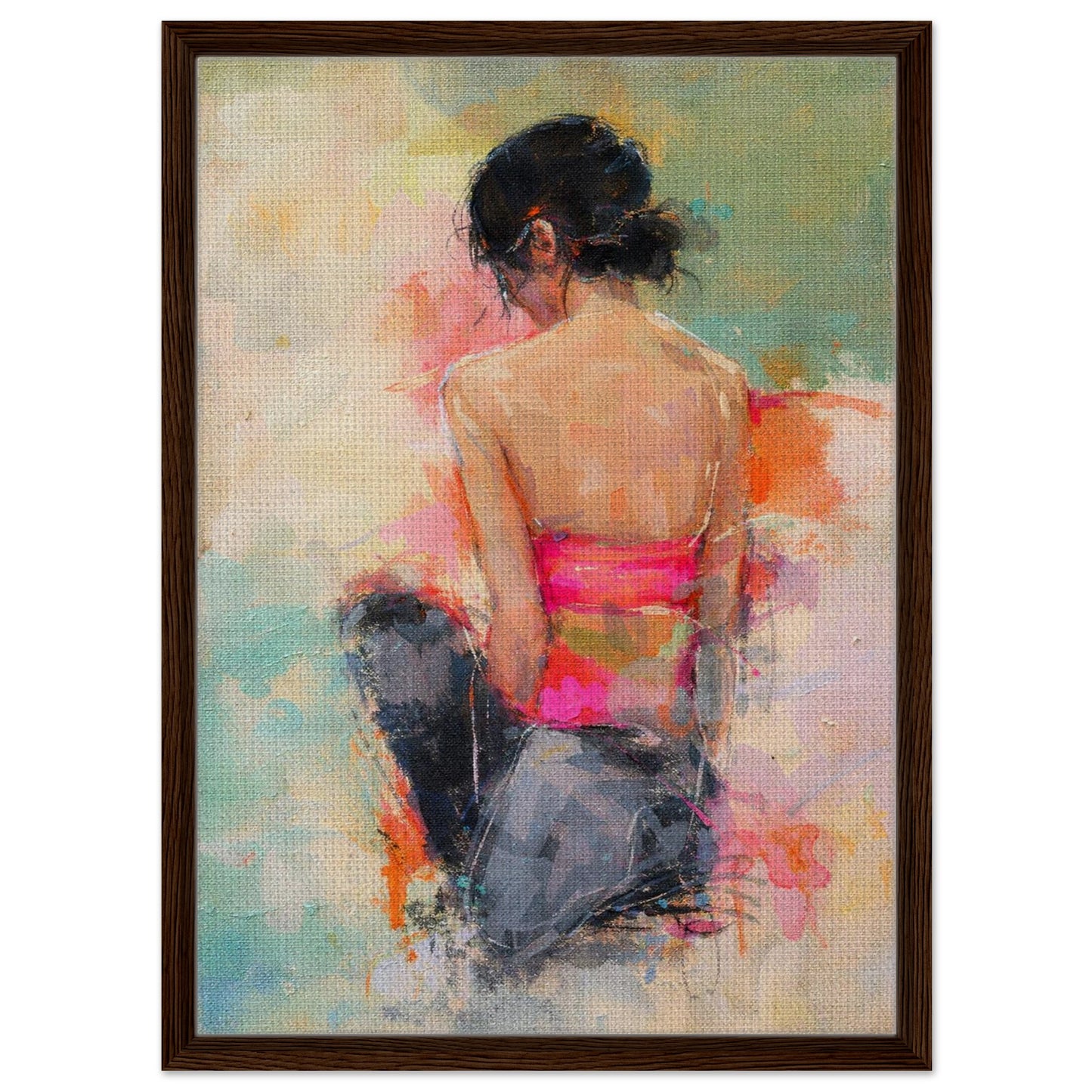 Soft Solitude Framed Canvas Pastel-Textured Impressionist-Figurative