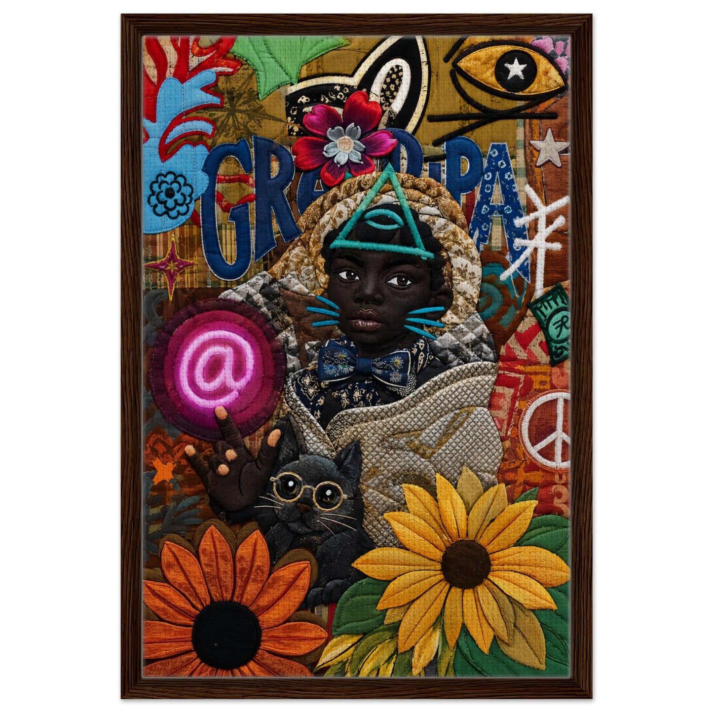 Neon Oracle Black Child Framed Canvas Quilt-Inspired Afrocentric