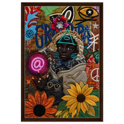 Neon Oracle Black Child Framed Canvas Quilt-Inspired Afrocentric
