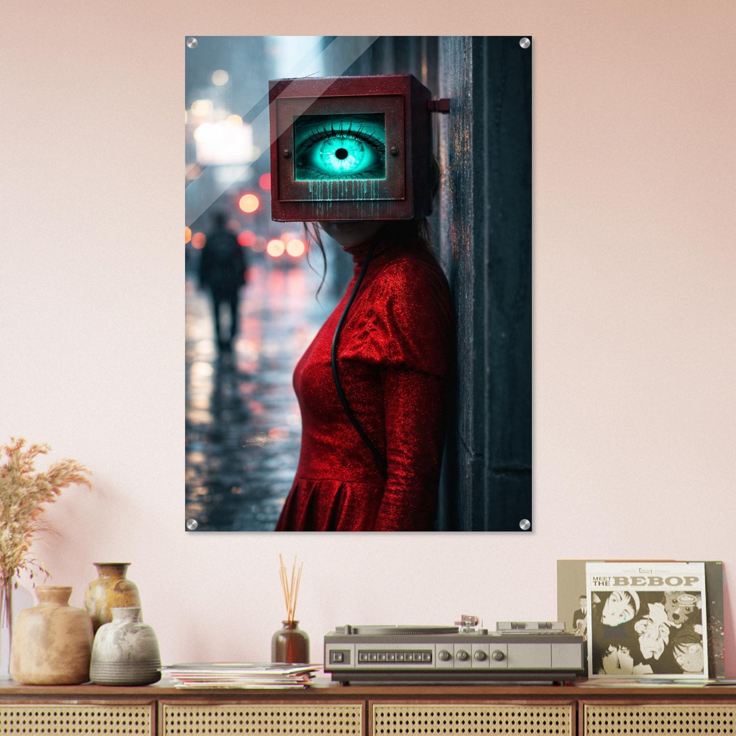 Neon Watcher Acrylic Print Cyberpunk-Surreal Photorealistic