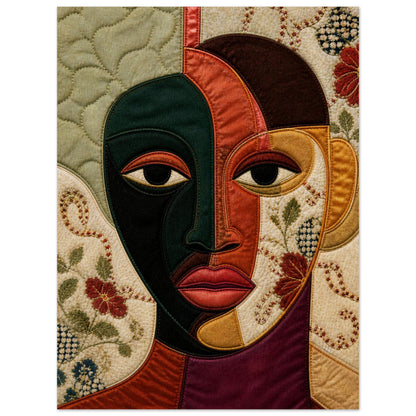 The Divided Gaze Quilted-Style Matte Paper Poster - Bisa Butler Style