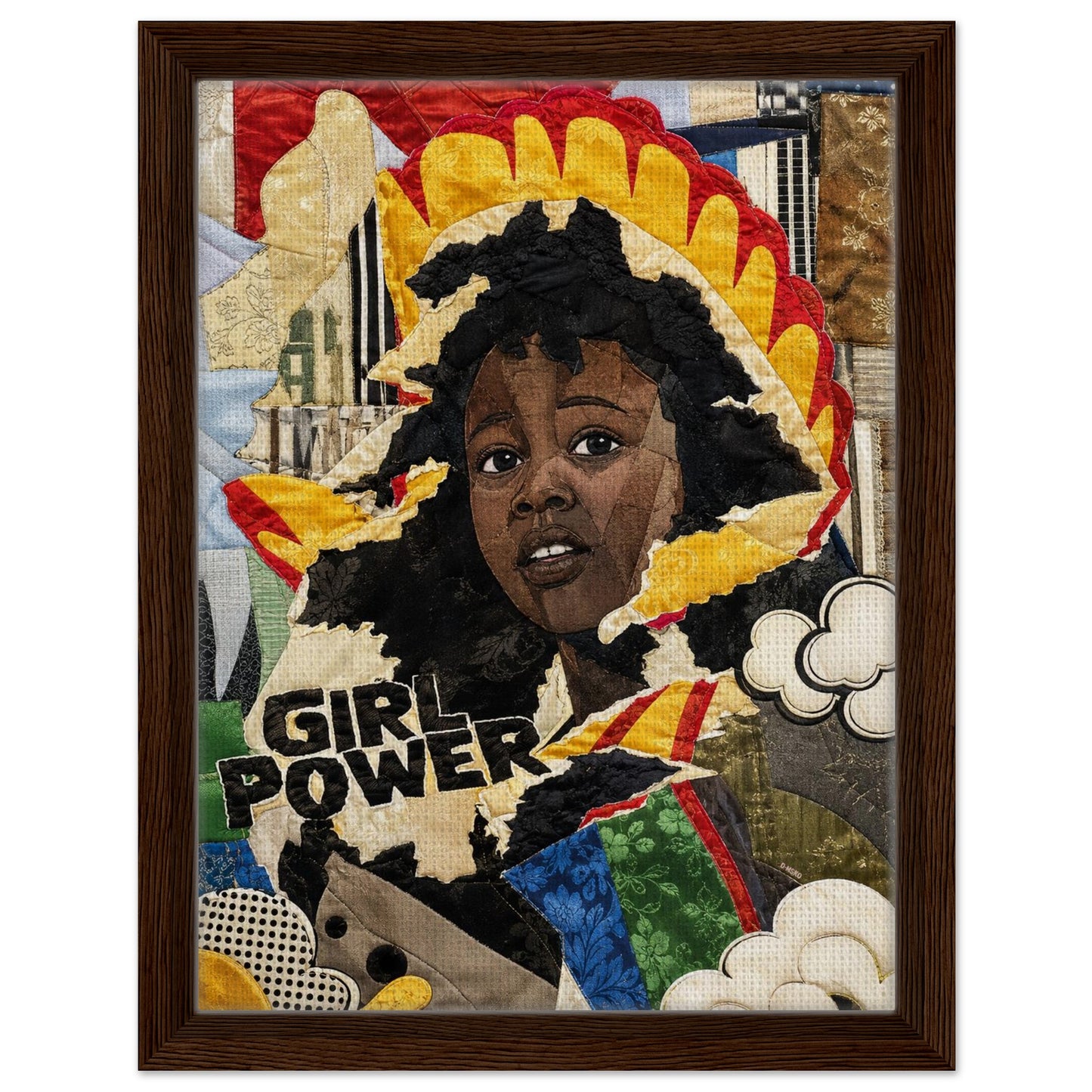 Girl Power Black Girl Framed Canvas Quilt-Inspired Pop-Art