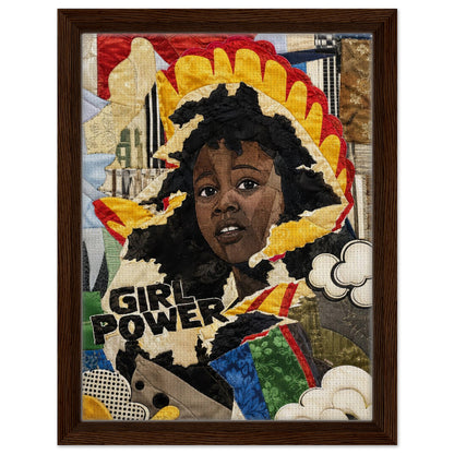 Girl Power Black Girl Framed Canvas Quilt-Inspired Pop-Art