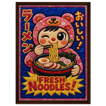Fresh Noodles Framed Canvas Quilt-Inspired Kawaii-Style
