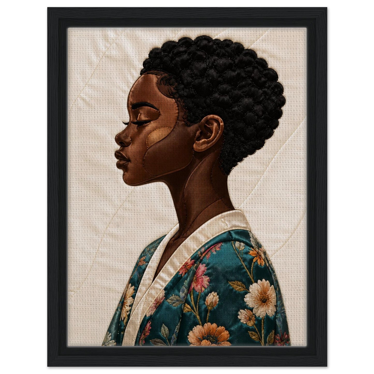 Calm Blossom Quilt-Inspired Matte Paper Poster - Bisa Butler Style
