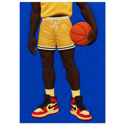 Quilted Style Basketball Textile-Inspired Matte Paper Poster - Pop Art