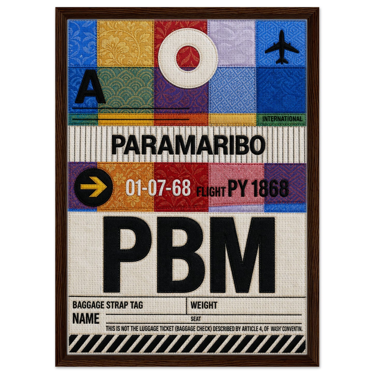 Paramaribo PBM Framed Canvas Quilted-Style Vintage-Travel