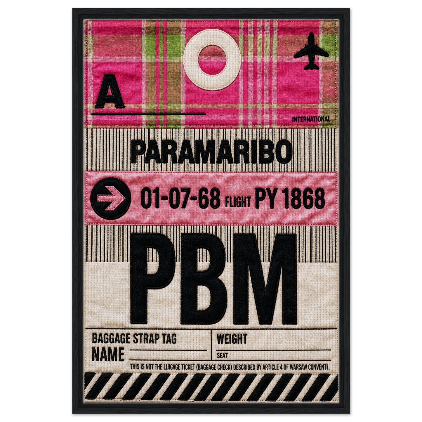 Pink Paramaribo PBM Framed Canvas Quilted-Style Airport-Code