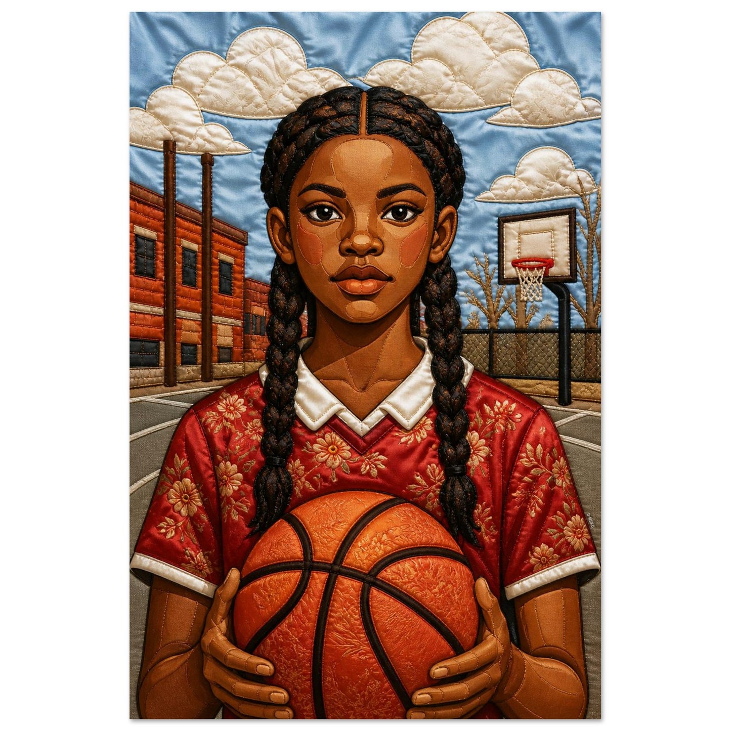 Black Girl Basketball Quilt-Inspired Matte Poster - Bisa Butler Style