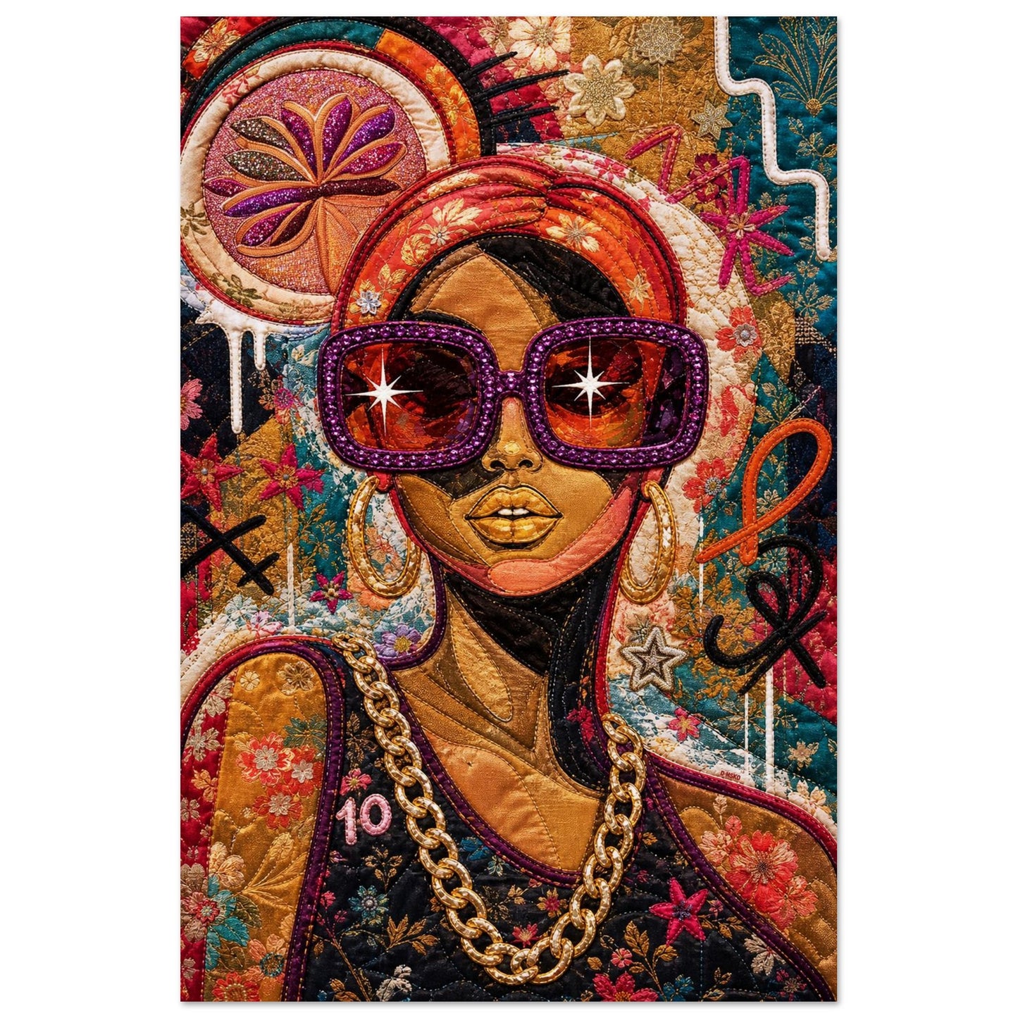 Golden Shades Quilt-Inspired Matte Paper Poster - Bisa Butler Style