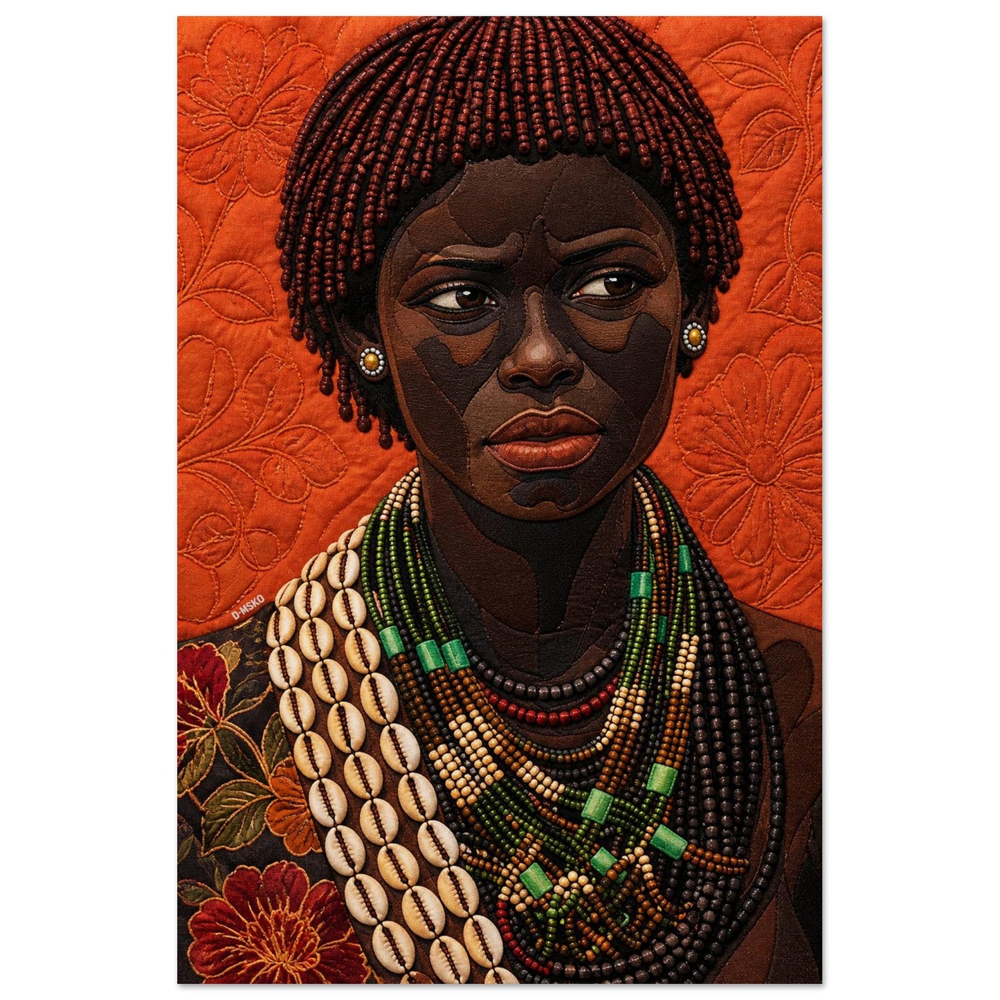 Black Woman Beaded Wall Art Quilted-Style Matte Paper Poster