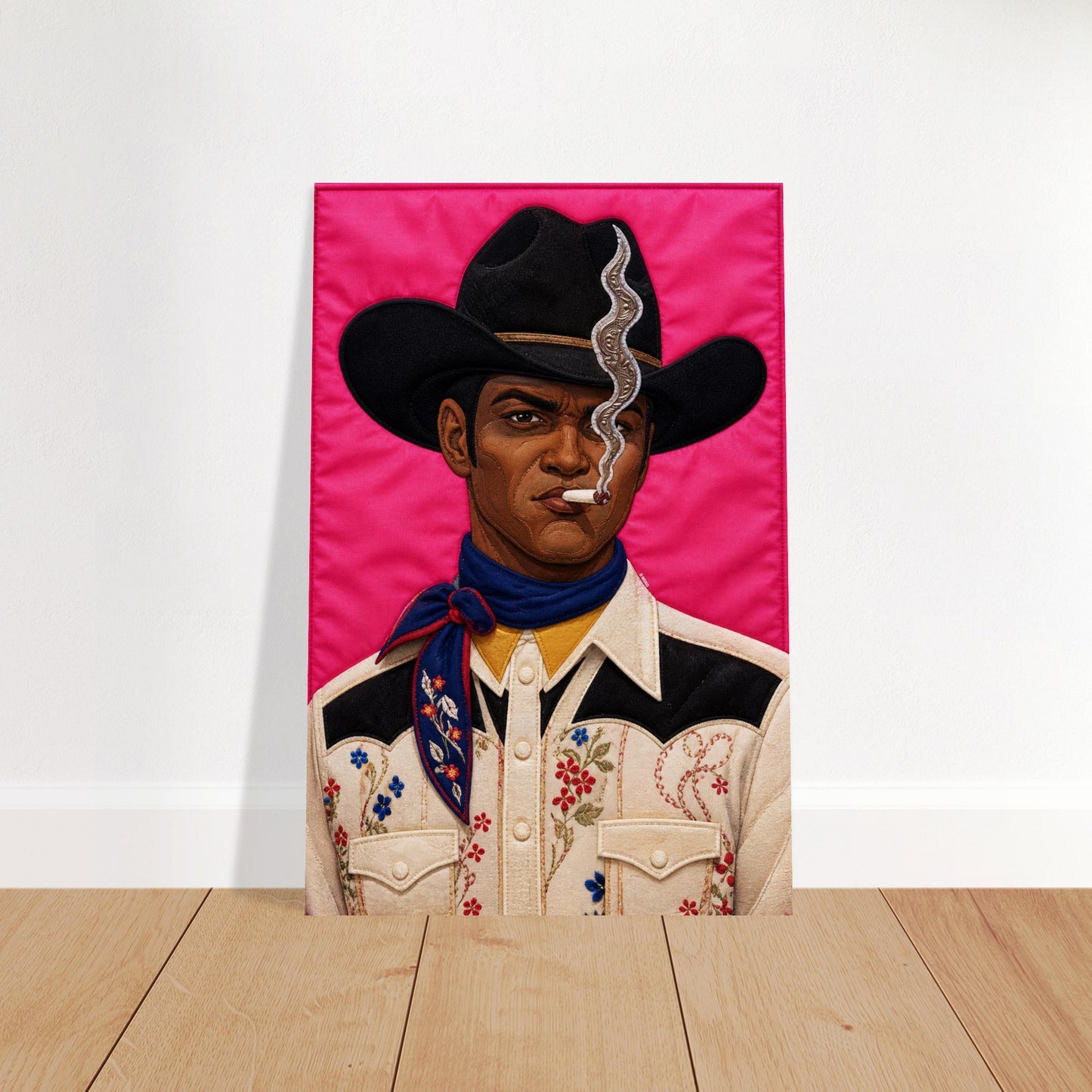 Pink Outlaw Cowboy Quilt-Inspired Matte Poster - Bisa Butler Style