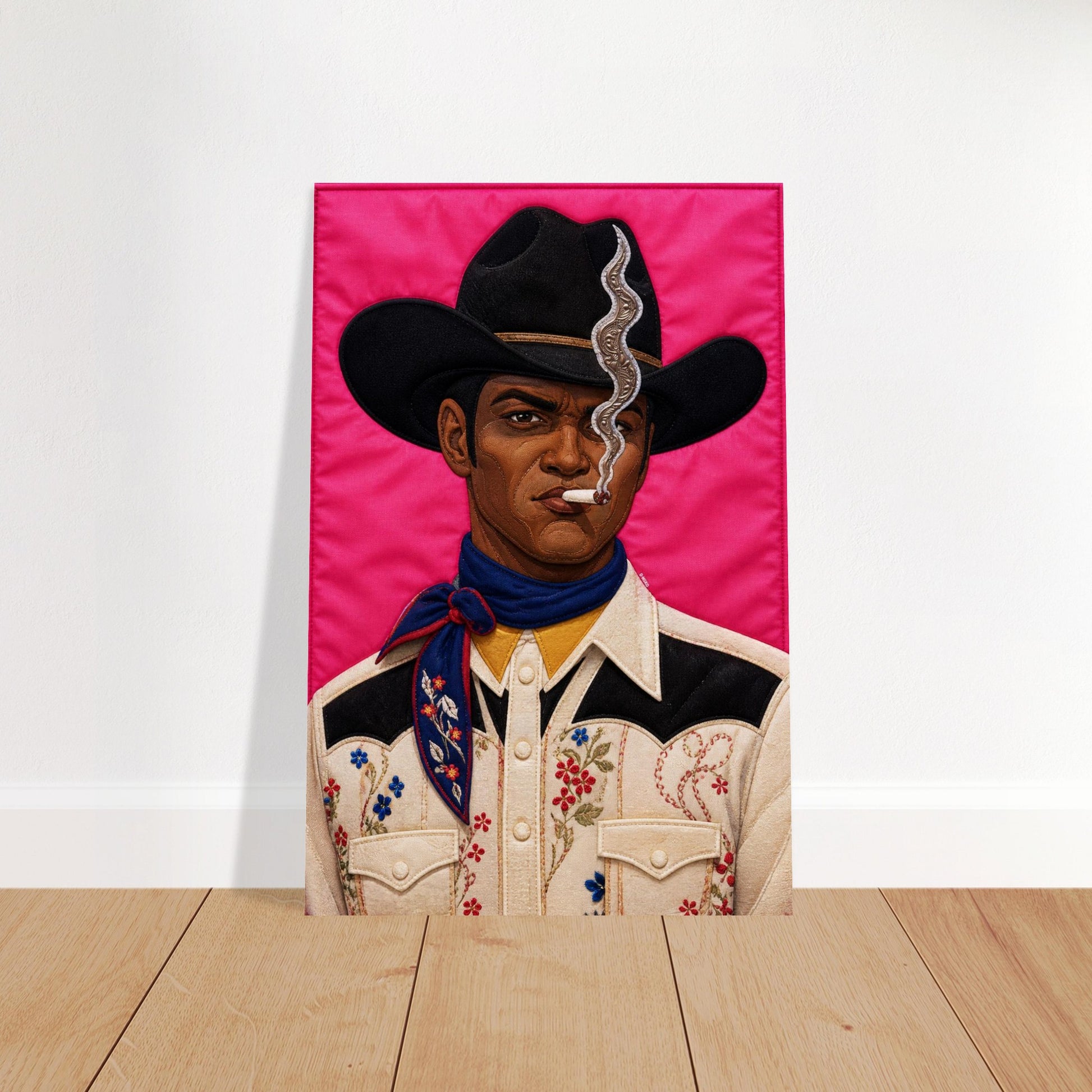 Pink Outlaw Cowboy Quilt-Inspired Matte Poster - Bisa Butler Style