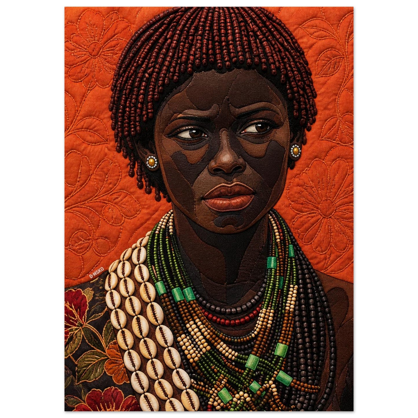 Black Woman Beaded Wall Art Quilted-Style Matte Paper Poster