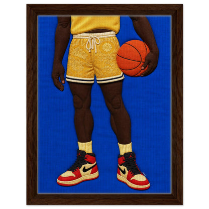 Quilted Basketball Framed Canvas Quilt-Inspired Afrocentric