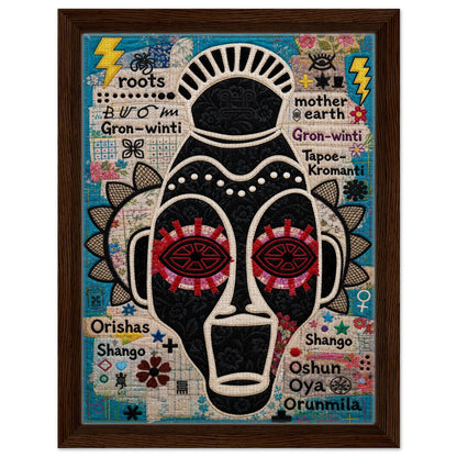 Ancestral Roots Mask Framed Canvas Quilted-Style - Yoruba Orisha Style