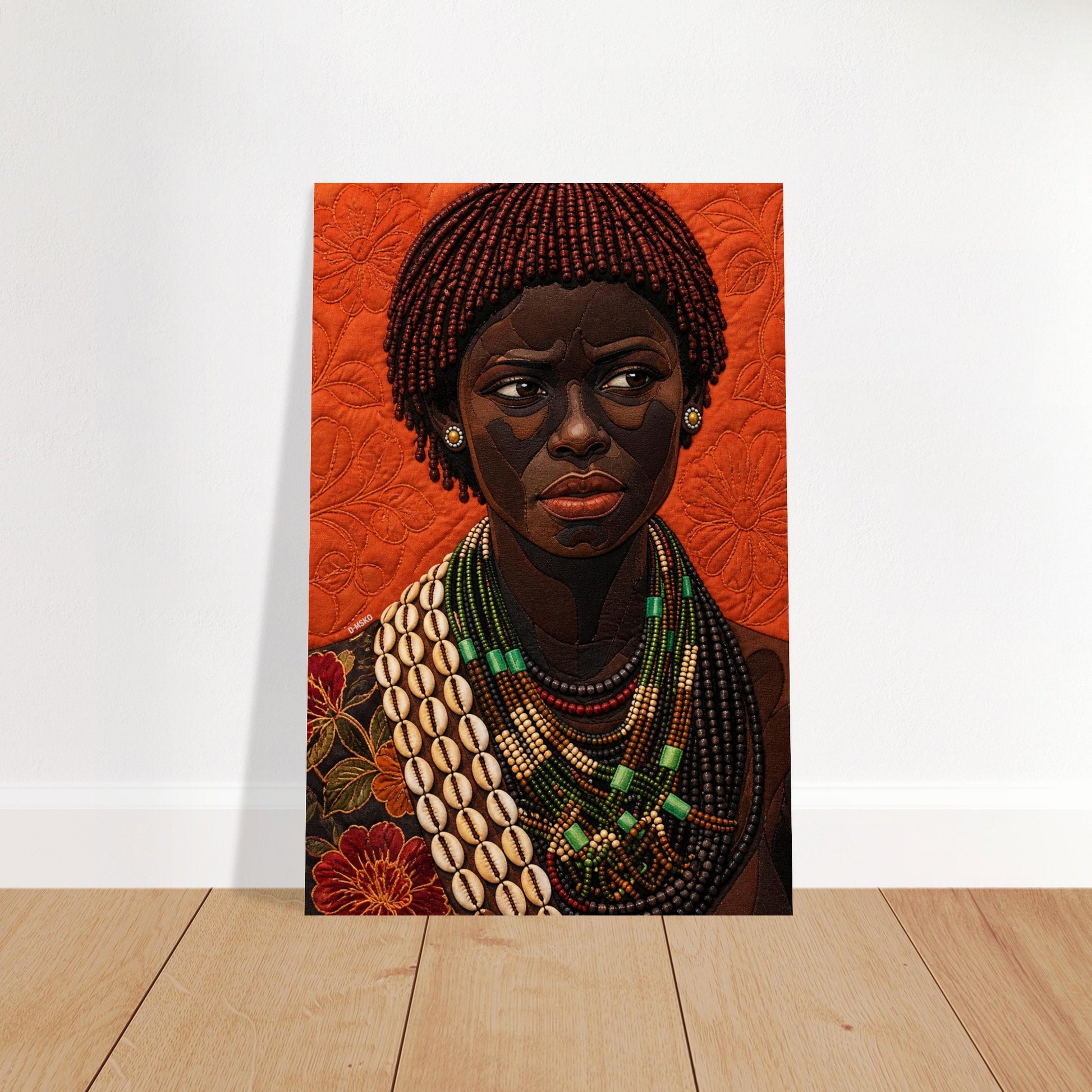Black Woman Beaded Wall Art Quilted-Style Matte Paper Poster