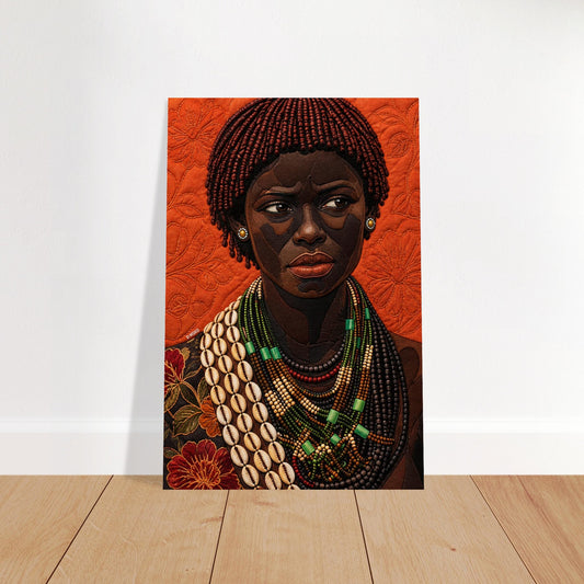 Black Woman Beaded Wall Art Quilted-Style Matte Paper Poster
