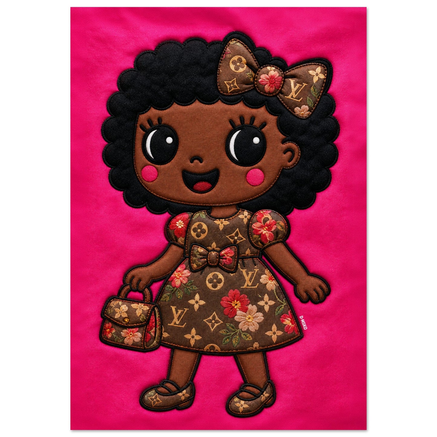 Afro Bow Girl Quilted-Style Museum Quality Matte Paper Poster