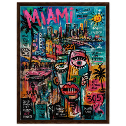 Miami Rhythm 305 Framed Canvas Neon-Graffiti Urban-Pop - Neo-Pop Style