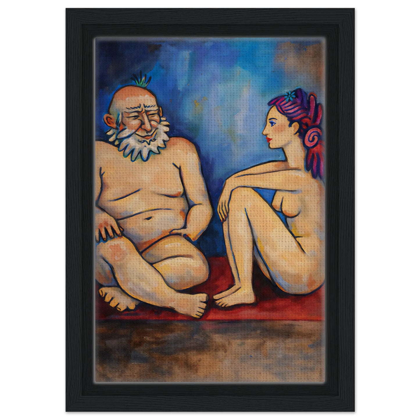 Blue Conversation Framed Canvas Expressionist-Figurative - Picasso Sty