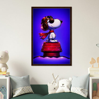 Aviator Dog Framed Canvas Neon Pop-Art - Mid-Century Comic-Strip Style