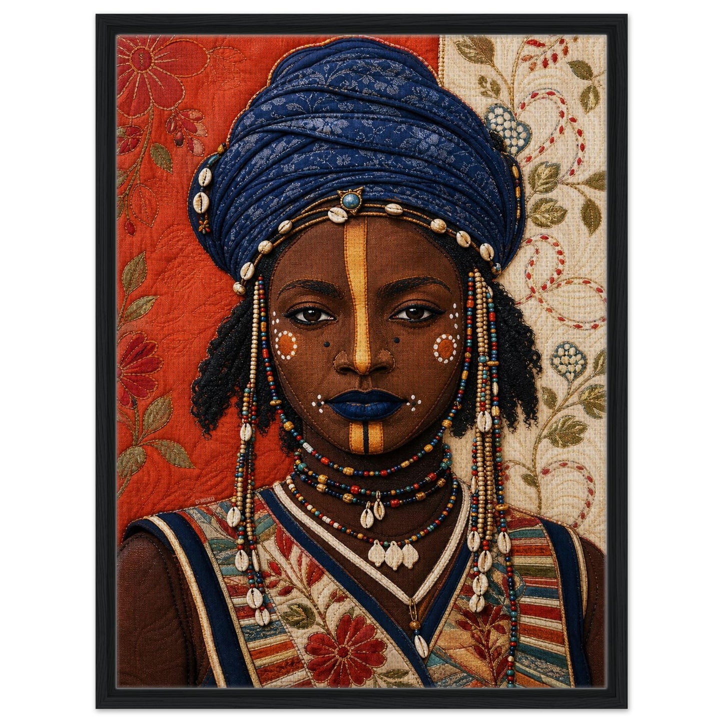 Wadaabe Woman Framed Canvas Quilt-Inspired - Bisa Butler Style