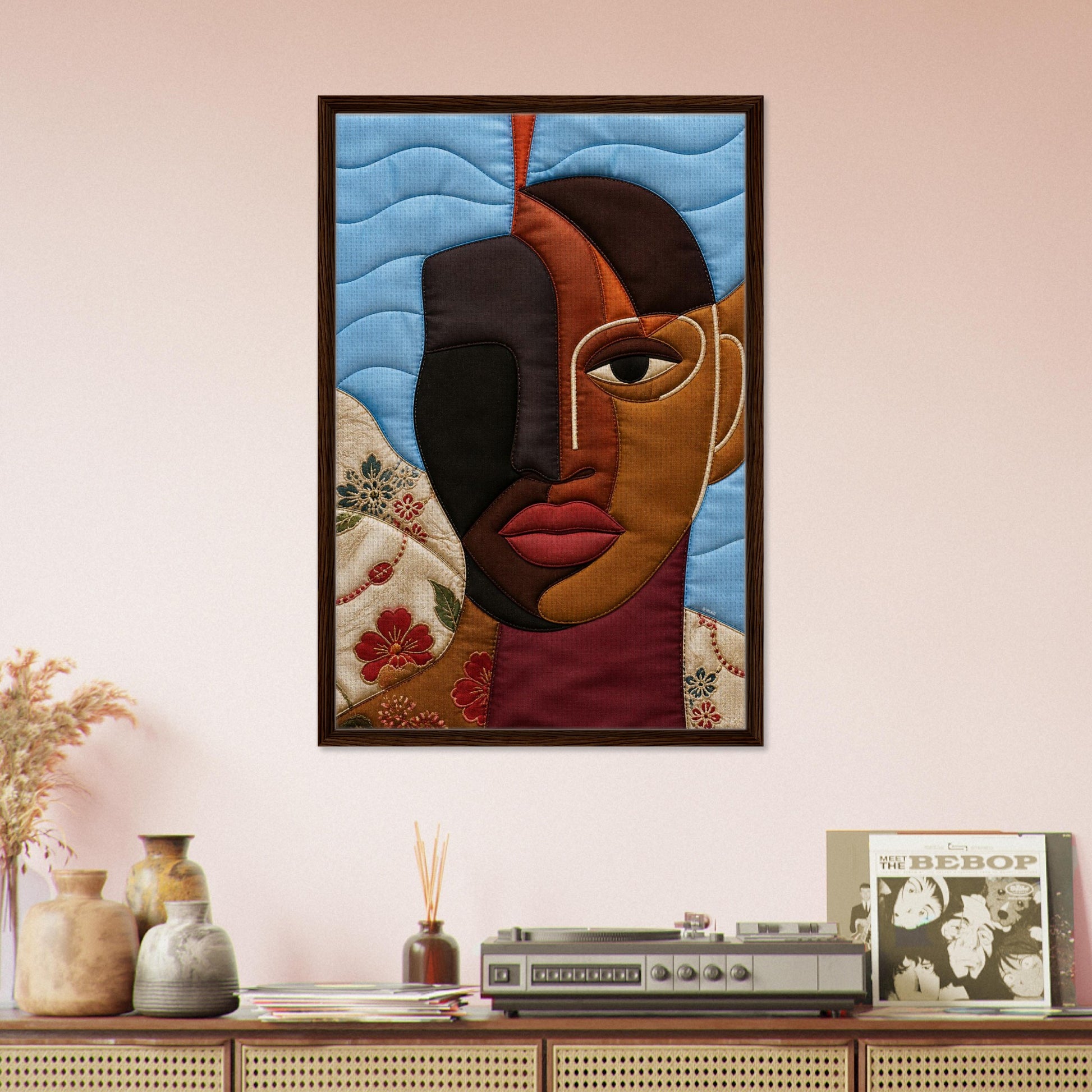 The Split Self Framed Canvas Quilt-Inspired Afrocentric Portrait
