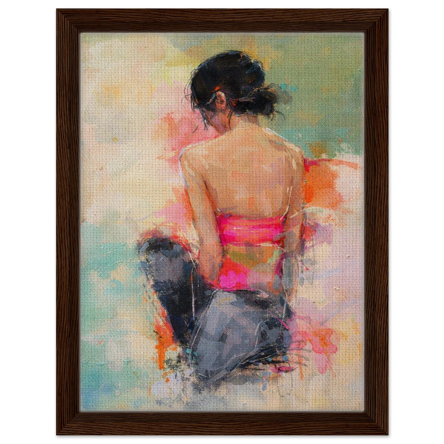 Soft Solitude Framed Canvas Pastel-Textured Impressionist-Figurative