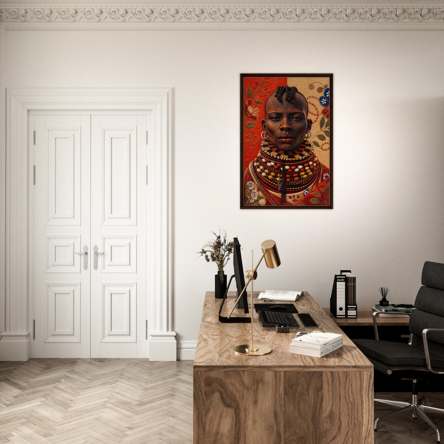 Heritage Black Woman Framed Canvas Quilt-Inspired - Bisa Butler Style