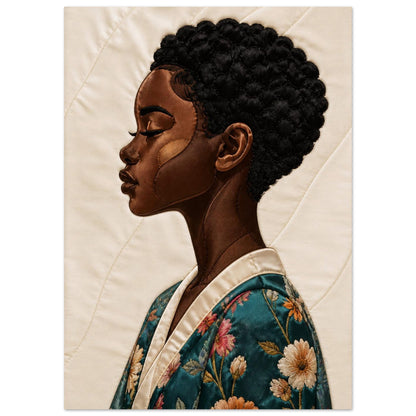 Calm Bloom Quilted-Style Matte Poster in Bisa Butler Style