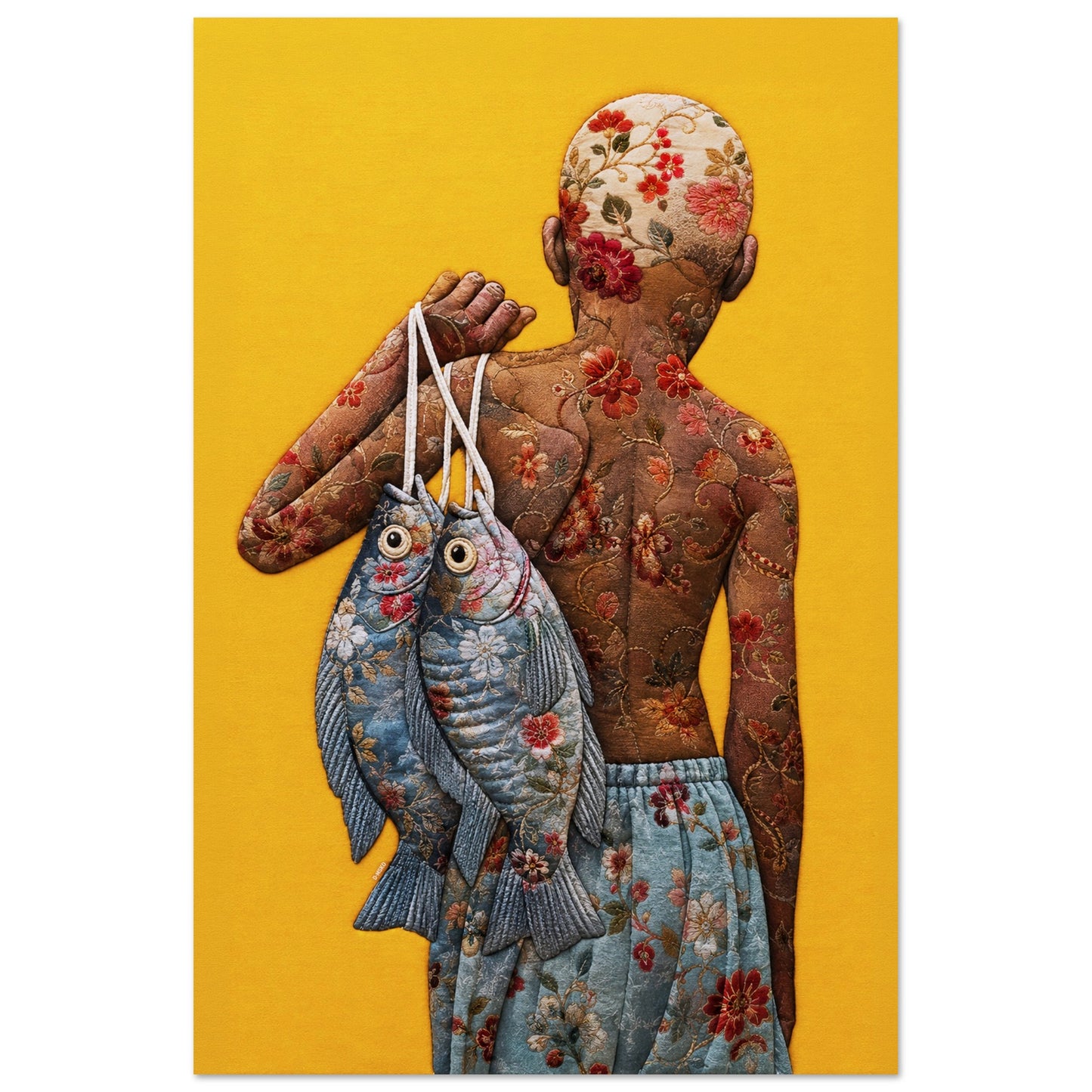 Golden Catch Black Boy Quilt-Inspired Matte Poster - Bisa Butler Style