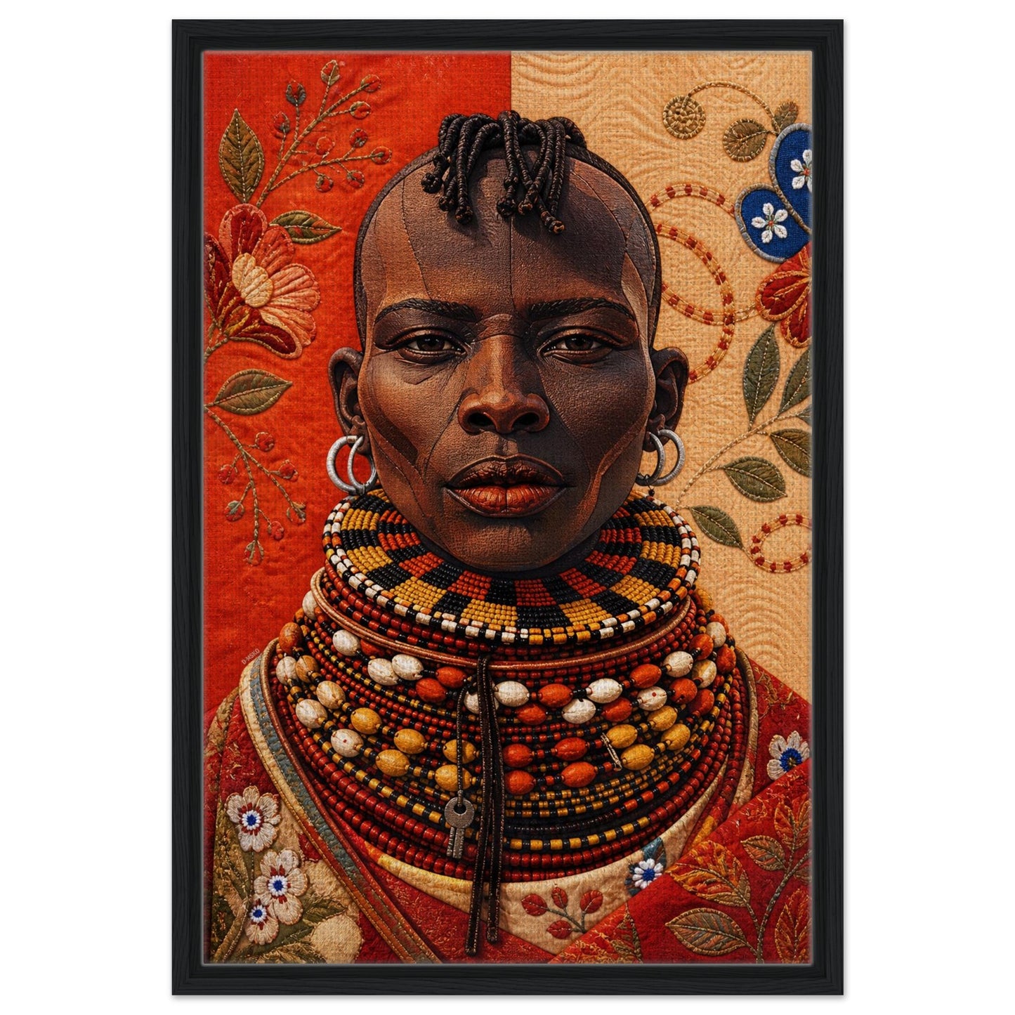 Heritage Black Woman Framed Canvas Quilt-Inspired - Bisa Butler Style