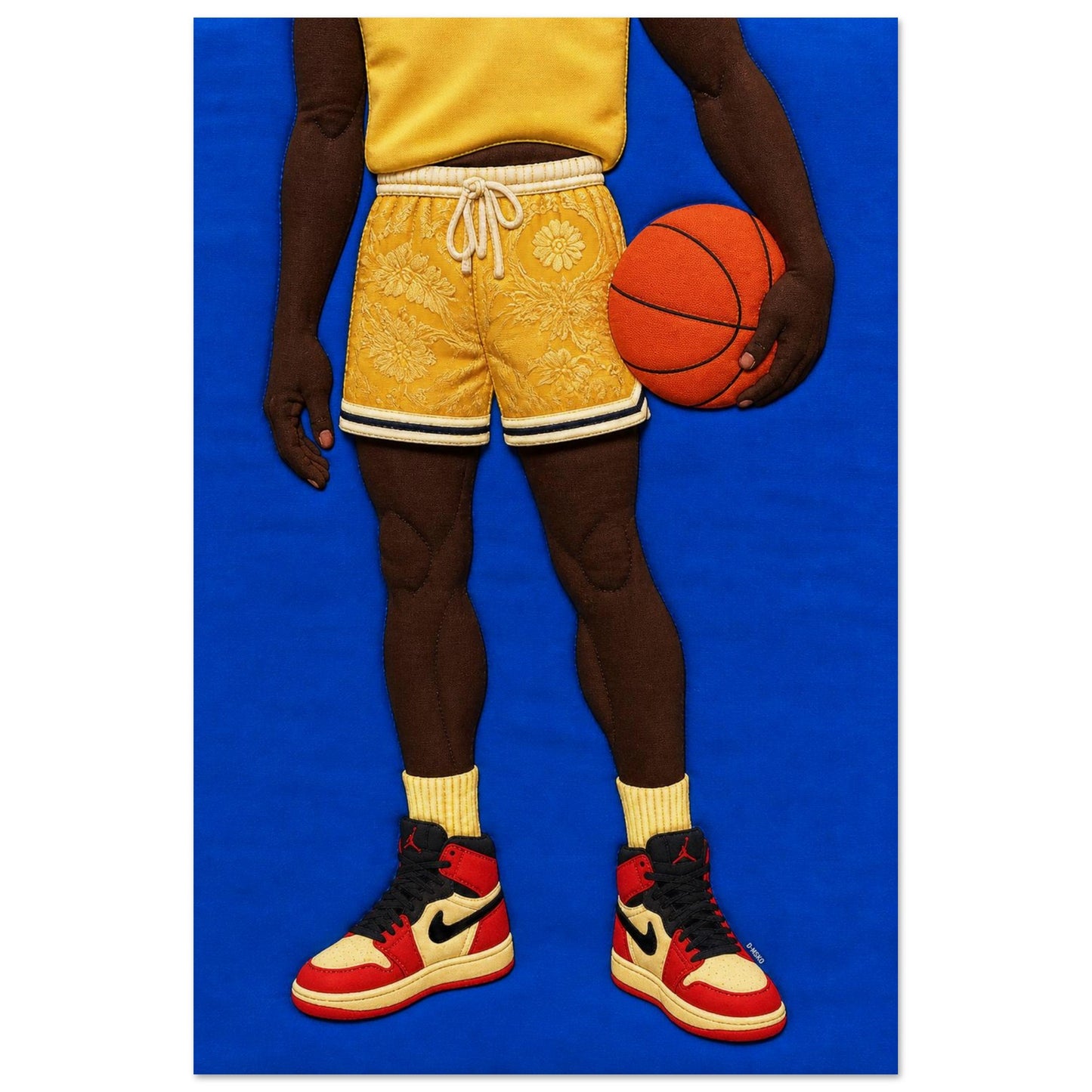 Quilted Style Basketball Textile-Inspired Matte Paper Poster - Pop Art