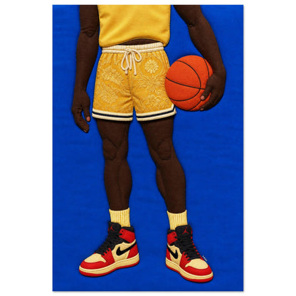 Quilted Style Basketball Textile-Inspired Matte Paper Poster - Pop Art