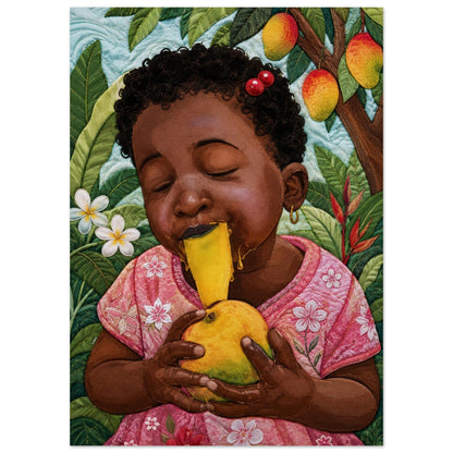 Mango Joy Quilt-Inspired Matte Paper Poster - Bisa Butler Style