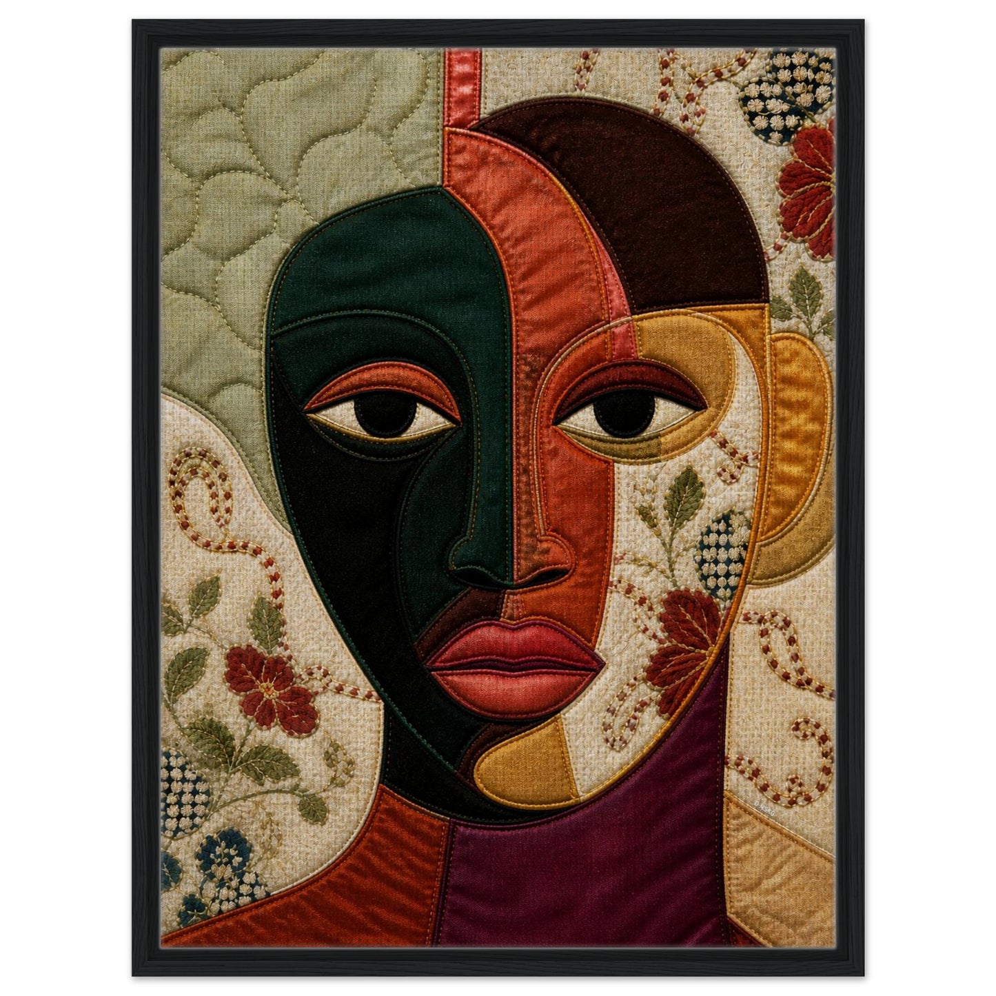 The Divided Gaze Framed Canvas Afrocentric Quilt-Inspired