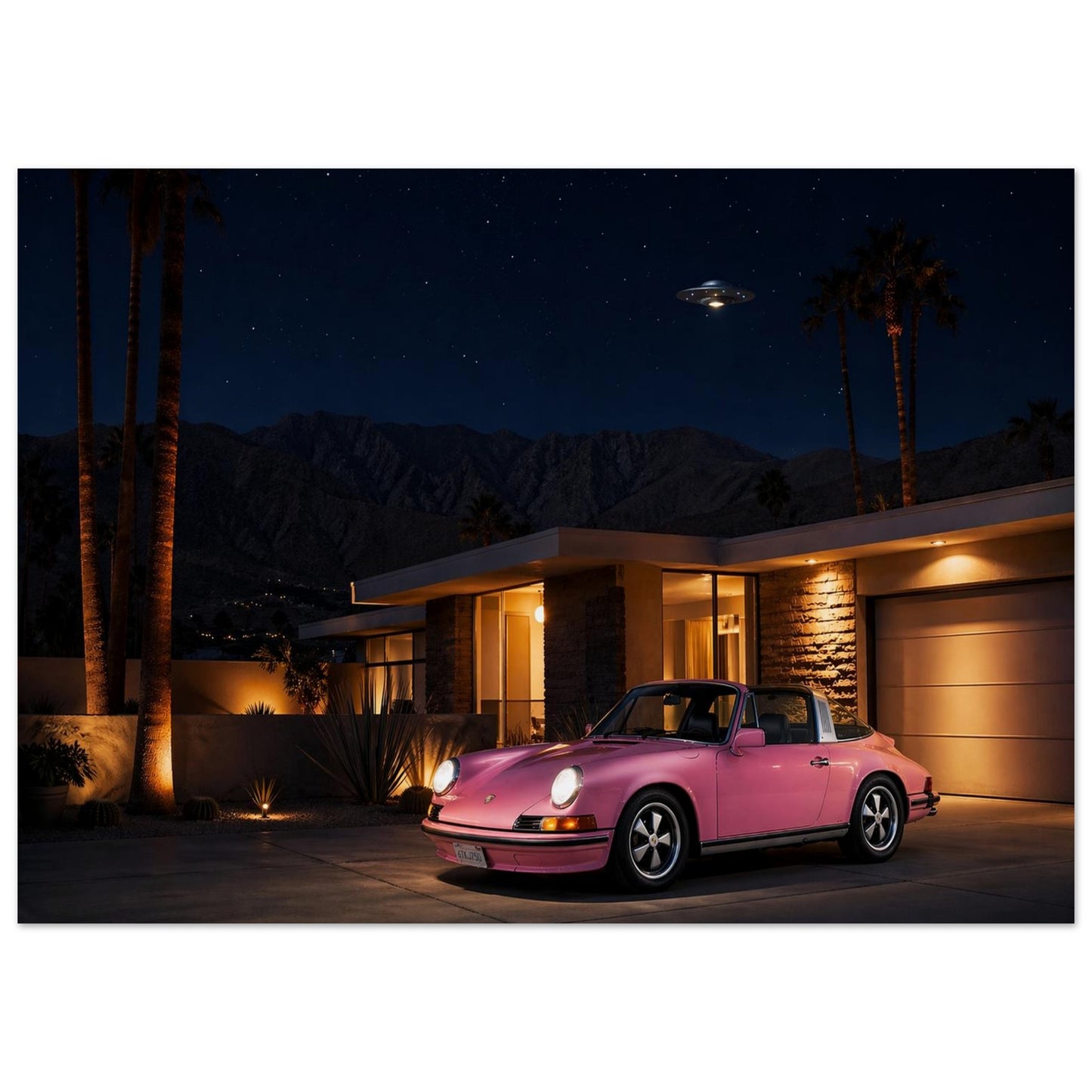 Pink Sports Car Pop-Art Matte Paper Poster - Mid-Century Modern