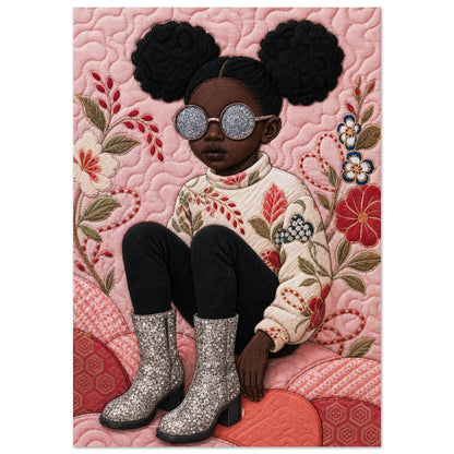 Shimmering Gaze Quilted-Style Matte Paper Poster - Bisa Butler Style